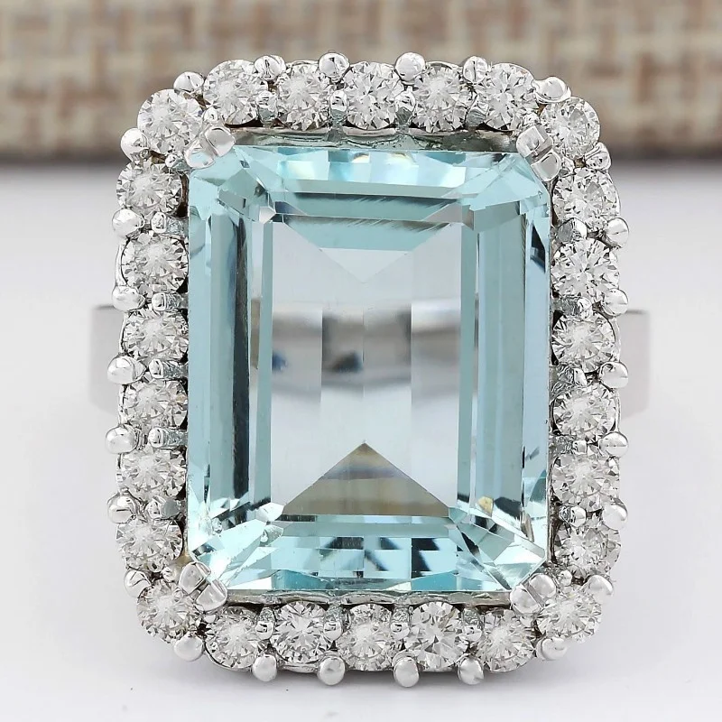 Luxury Women Light Blue Princess Cut Zircon Rings for Wedding Engagement Promise Bridal Ring Set Jewelry
