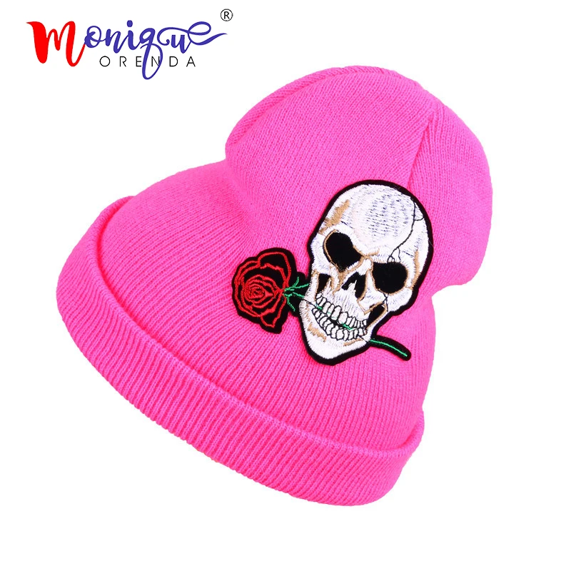 Новое модное платье с цветочным принтом с вышивкой вязаные skullies для мужчин и женщин, с героями мультфильмов, повседневная одежда, шапка зимняя теплая обувь для детей; мягкая хлопковая кепка головные уборы skullies