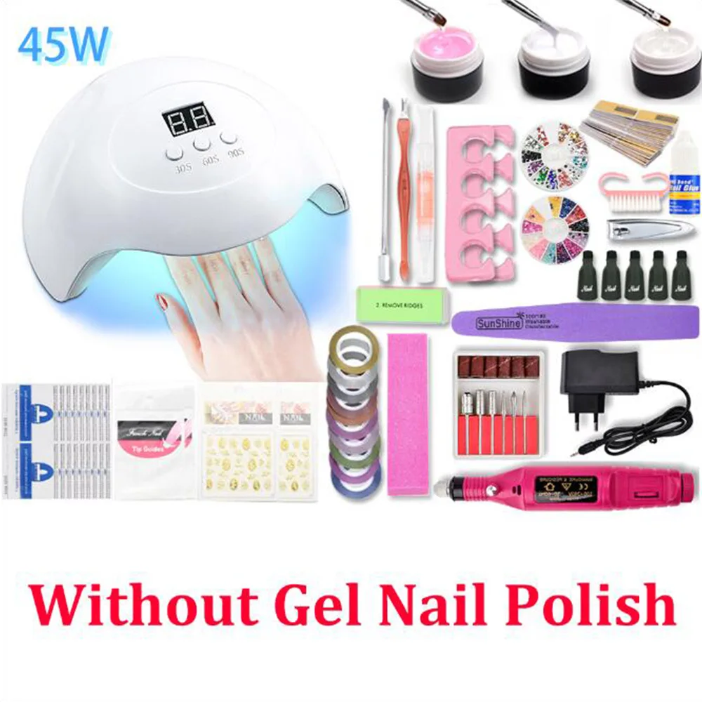 45W sunx7 no gel Маникюрный набор УФ светодиодный светильник Сушилка отмачиваемый гель лак для ногтей набор маникюрных инструментов 10 шт. Набор для гелевого маникюра электрическая дрель для ногтей - Цвет: 45W sunx7 no gel