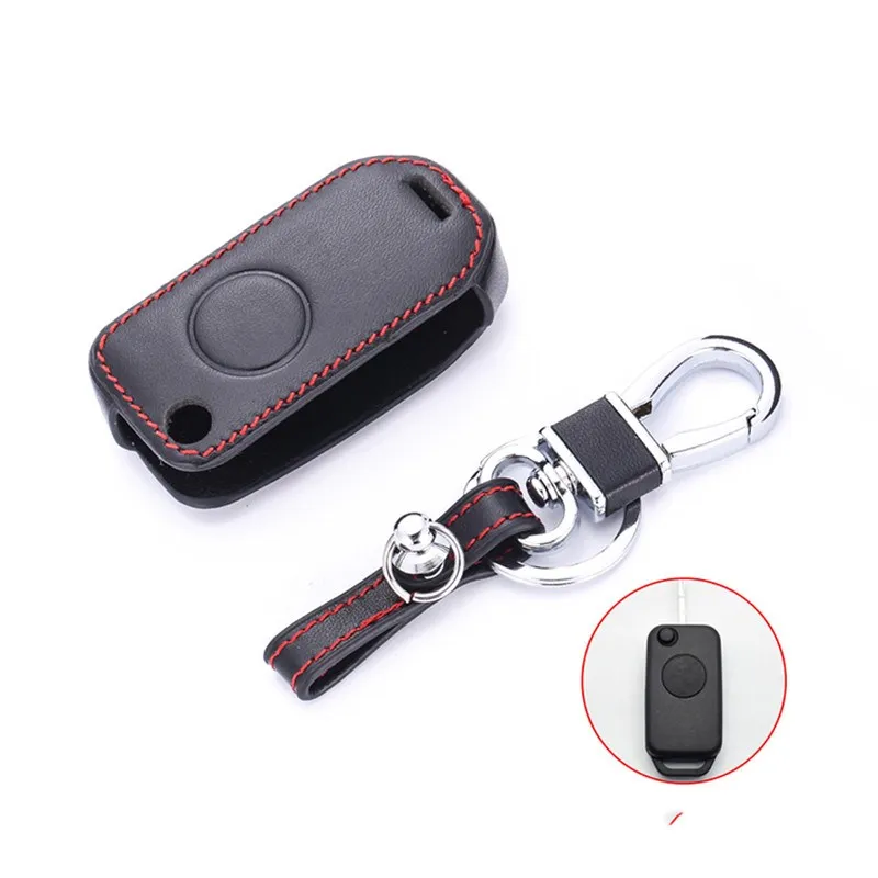 

Leather Car Key Case holder For Mercedes Benz C E S ML SL ML55 AMG S500 SL500 Folding Remote Fob Cover Keychain Protector Bag