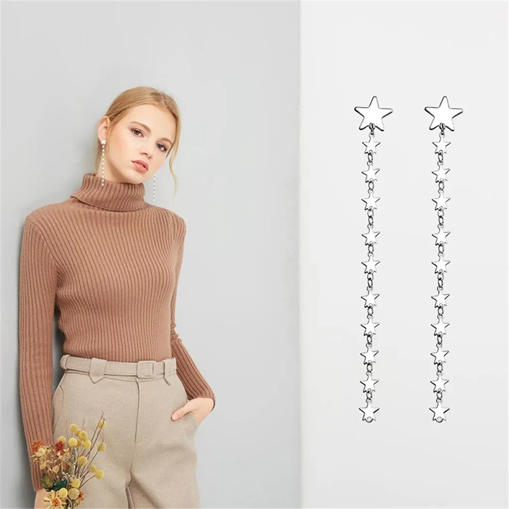 Женские длинные серьги со звездами гипоаллергенные модные золотые женские