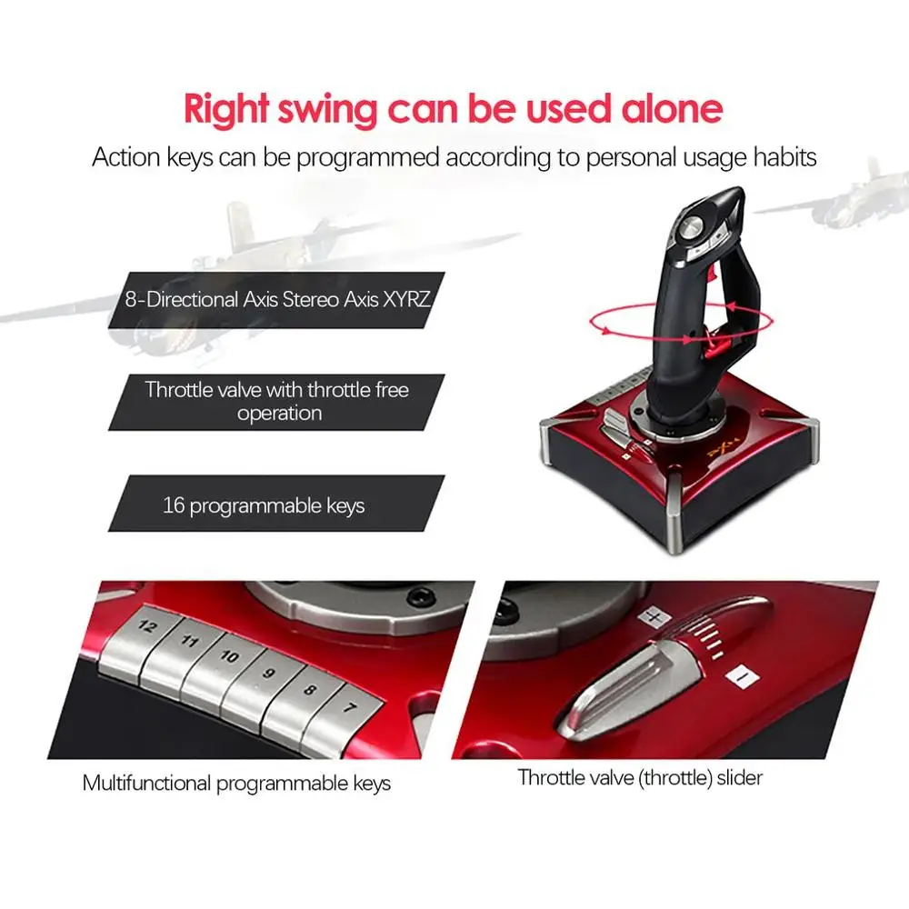 Aircraft Flight Stick Joystick USB Simulator 16 Keys Programming Gamepad Gaming Controller Dual Vibration for PC Hotas Computer |
