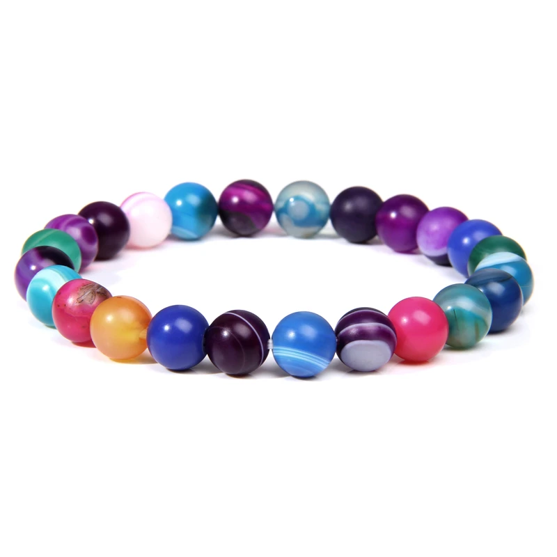 20 Banded Agate Высокое качество натуральный камень бисер браслет гладкий матовый Агаты содалит лазурит флюоритовая, Хрустальная бусины ювелирный браслет - Окраска металла: 20 Banded Agate