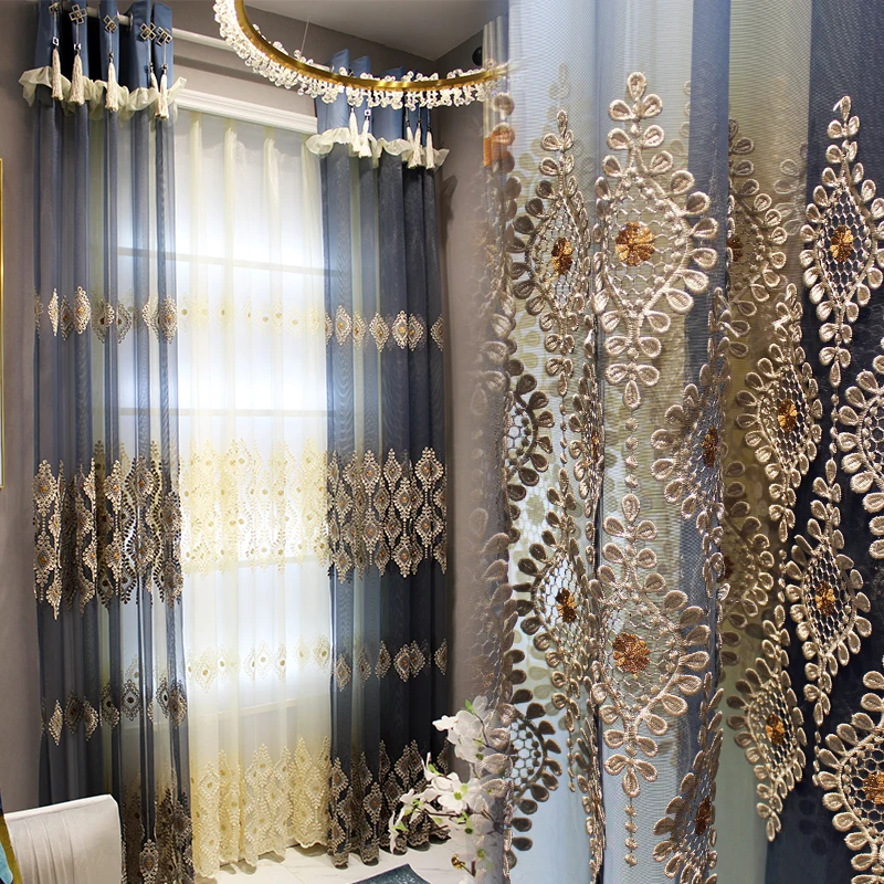 

Fresh Butterfly Sequin Embroidered Gauze Curatins for Kids Bedroom Screens blue Romantic Classic Curtain For Living Room