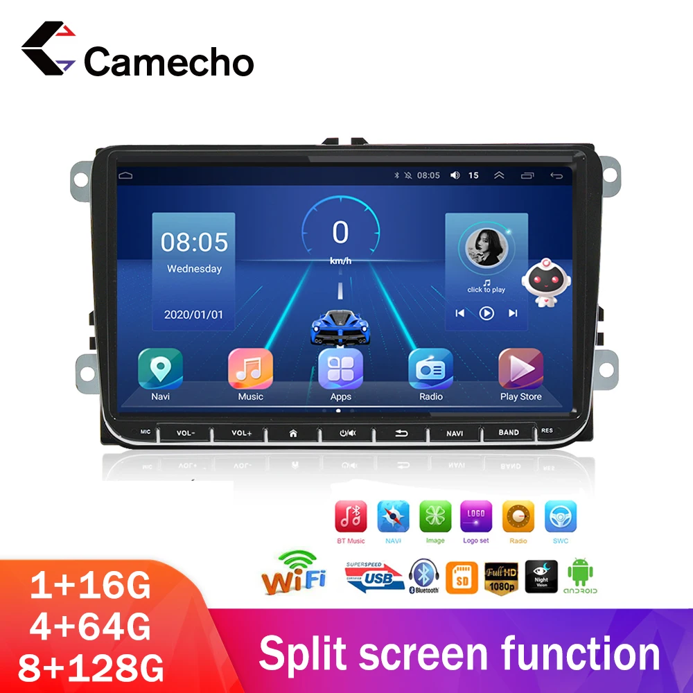 Camecho 9 дюймов Android 10 Автомобильный плеер навигация 2din автомобильное радио стерео