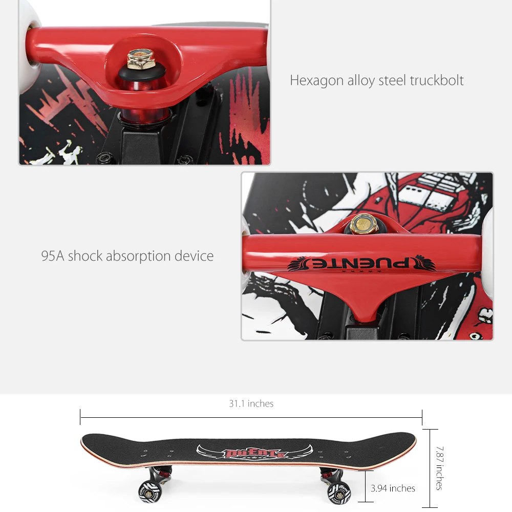 Четырехколесный скейтборд PUENTE для взрослых ABEC 9 с двойным уютным кленовым термо