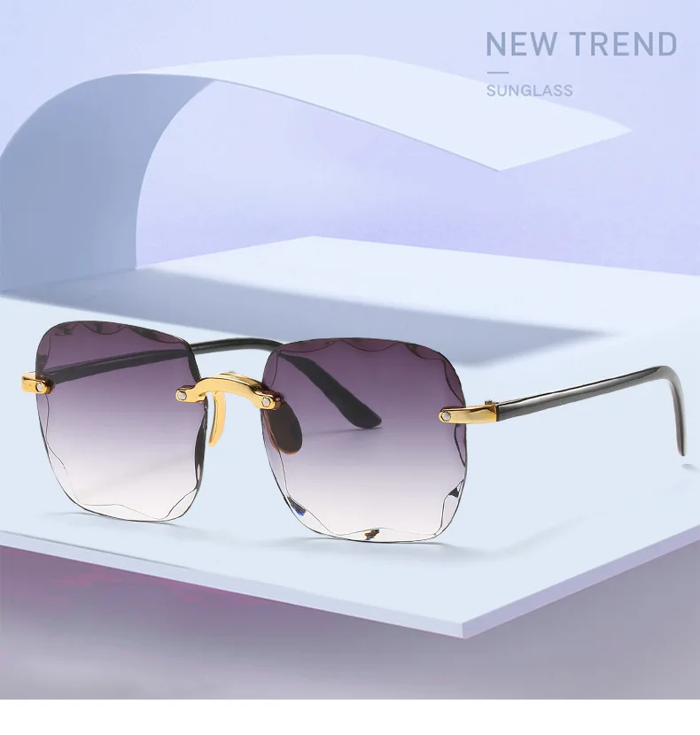 

2021 Vintage Fashion square Rimless Sunglasses Women Famous Luxury Brand Design Sexy Diamond Square Sun Glasses For Female