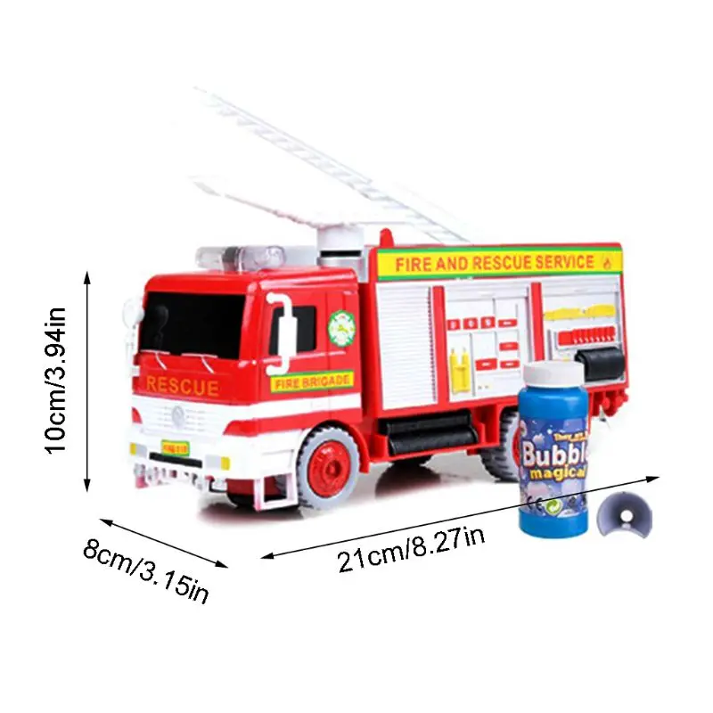 

Fire Engine Truck Toy Bubble Machine Blower Lights & Sounds Universal Electric Firefighting Blowing Model Car