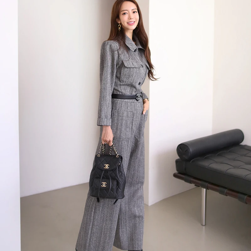 

Han edition of autumn new fund high-end temperament show thin waist receive wide-legged pants jumpsuits women fashion profession