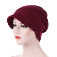 fashion female hat with brim soild color muslim turban for women cotton arab indian hat underscarf caps turbante mujer chemo hat