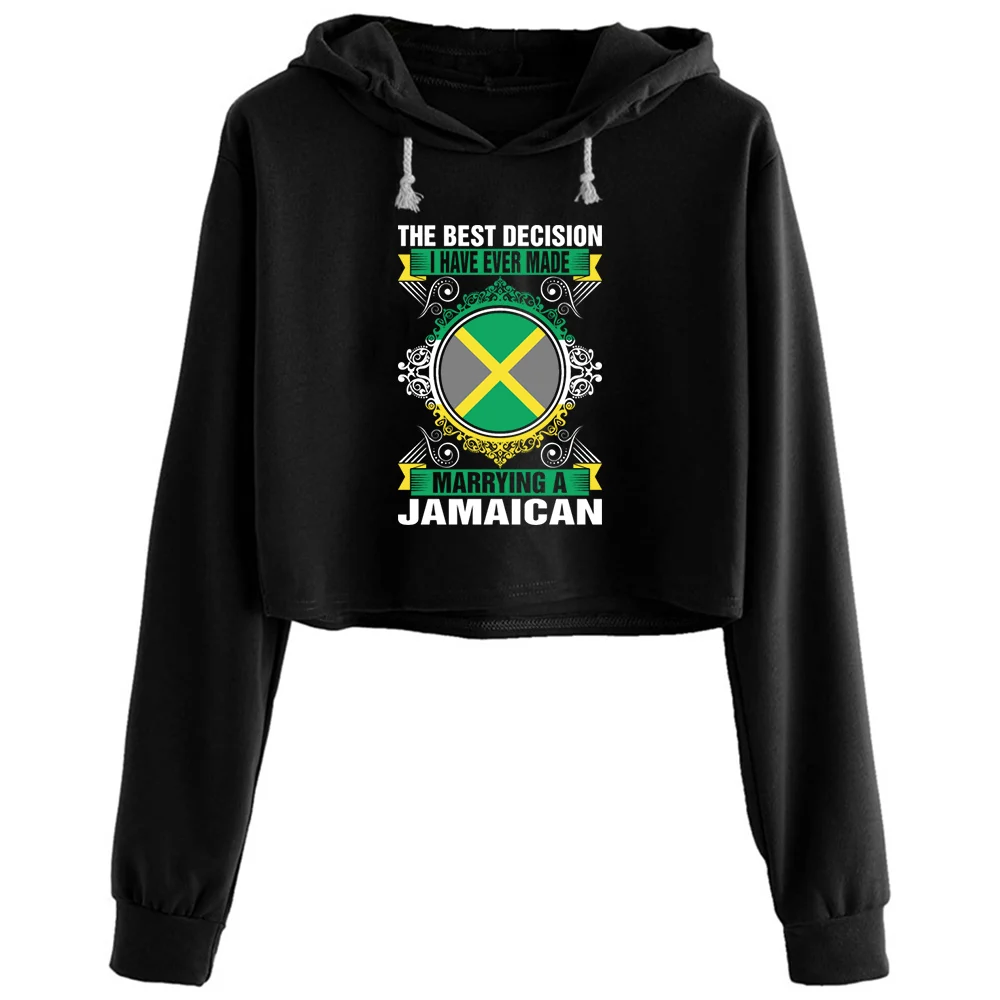 

Marrying A Jamaican Crop Hoodies Women Harajuku Anime Emo Aesthetic Pullover For Girls