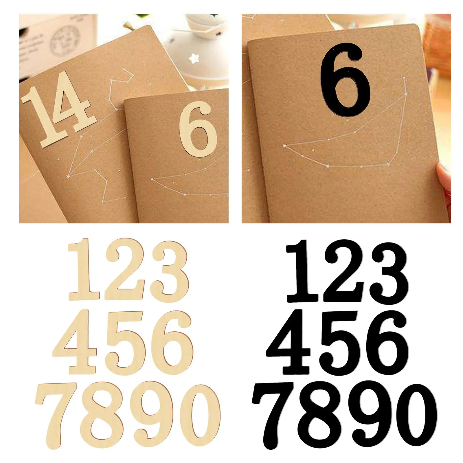

10x DIY Wooden Crafts 0-9 Numbers Decoration Adhesive Wood Cutting Trench