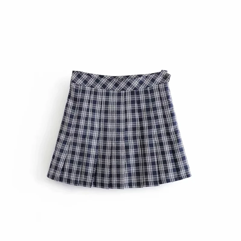 Женская плиссированная мини-юбка в клетку стиле преппи с высокой талией и