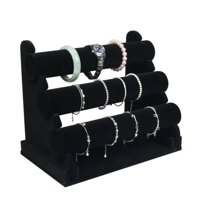

Jewelry Bracelet Storage Organizer Three Layer Velvet Bracelet Chain Watch Holder Detachable Hard Display Stand Rack