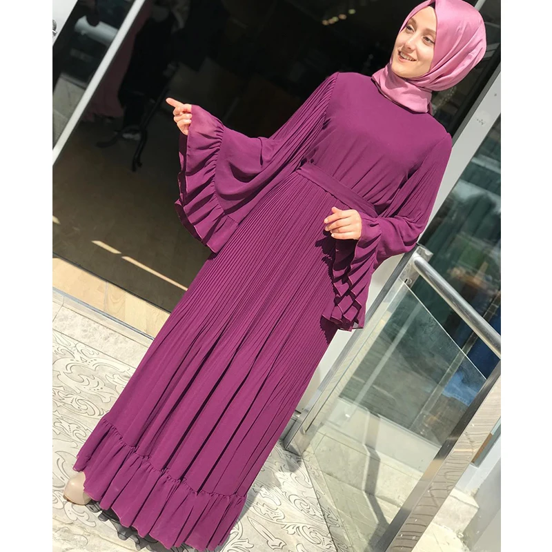 pruple dress Siskakia качественное шифоновое длинное платье модное Плиссированное Двухслойное Шифоновое Платье макси с оборками в стиле пэчворк с расклешенным длинным рукавом - Цвет: pruple dress