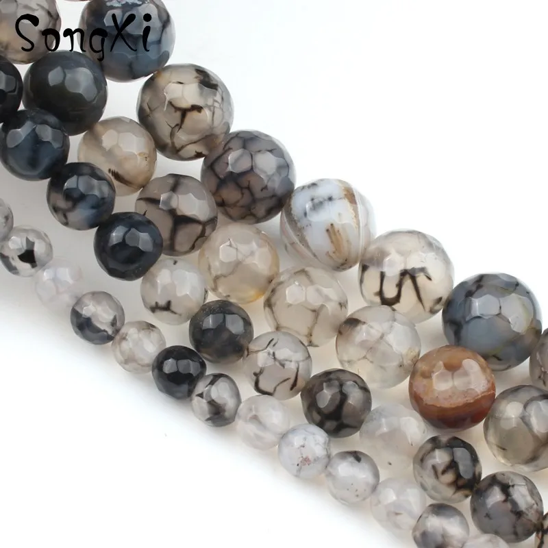 Натуральный Граненый Серый Дракон вены полосатый агатовый камень бусины для