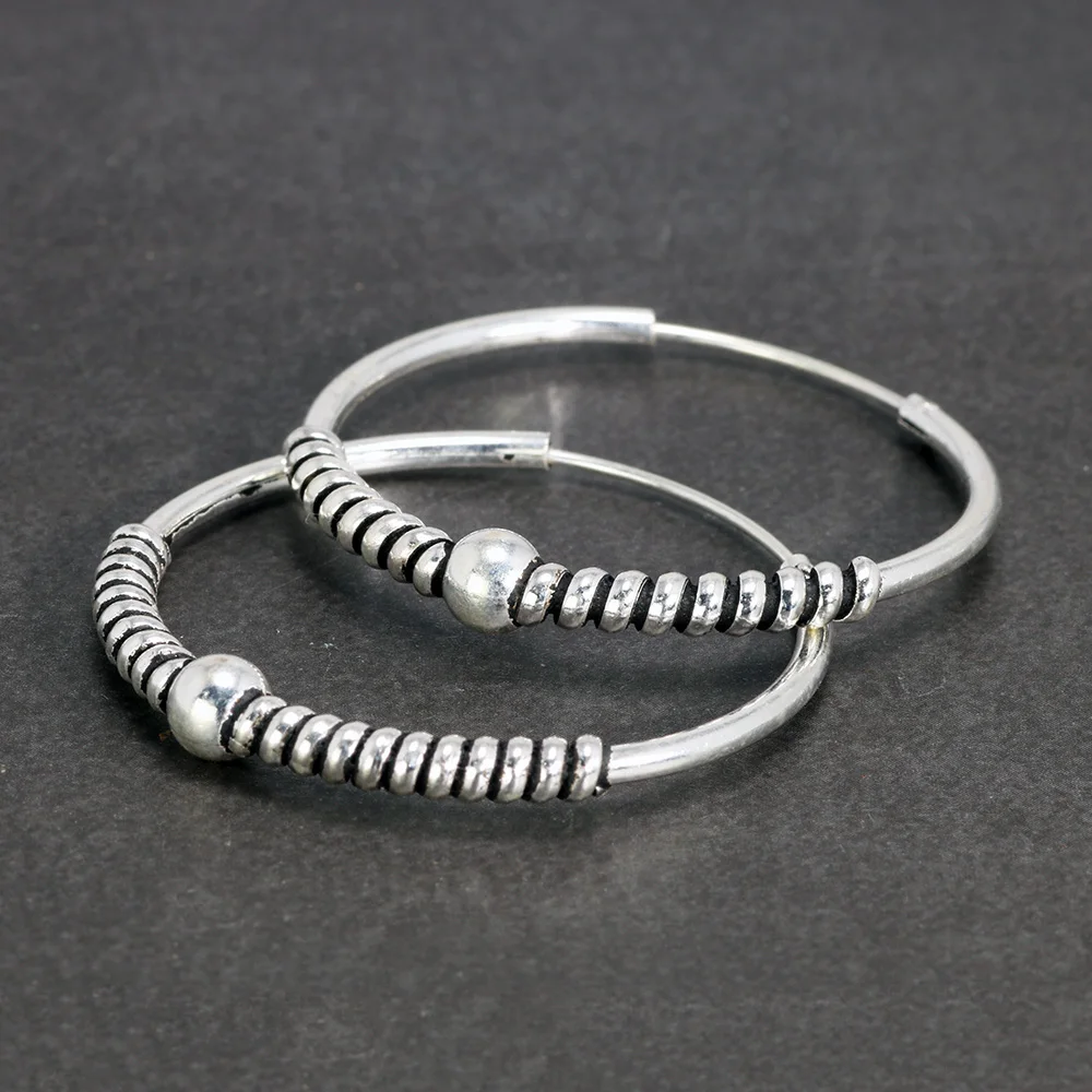 Серьги круглые из серебра 925 пробы с бусинами в виде катушек|Серьги-кольца| |