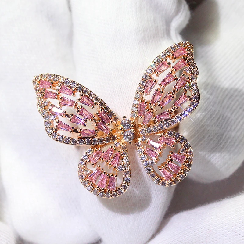 

Rings for Women Silver Plated Open Butterfly Rings Banquet Couple Wedding Rings Fashion Glamour Jewelry Send Girlfriend Gift
