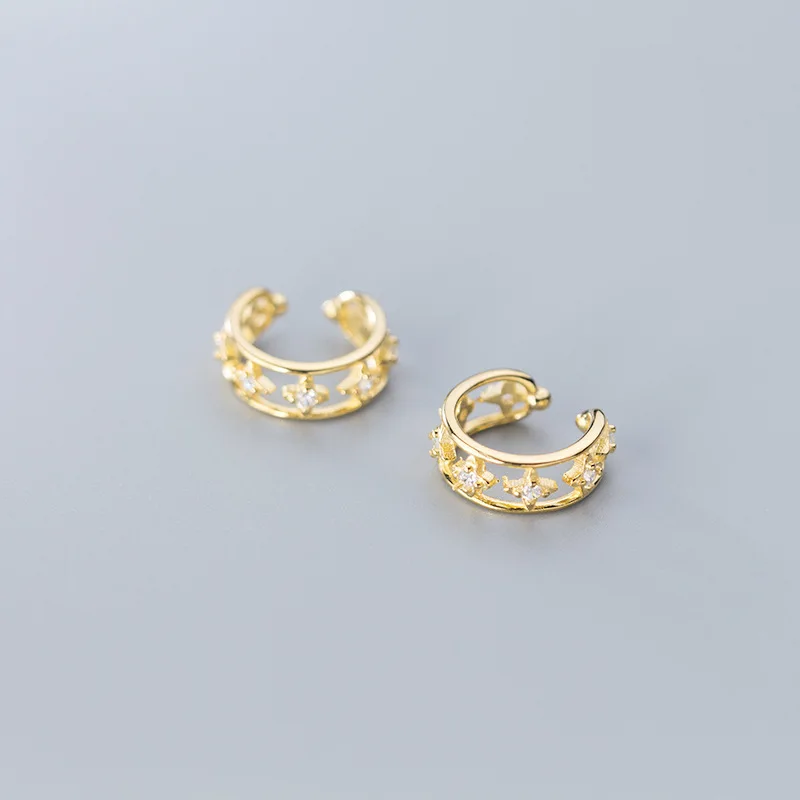 Золото Цвет корейский клип серьги с цирконием не проколотых ушей зажимы 925
