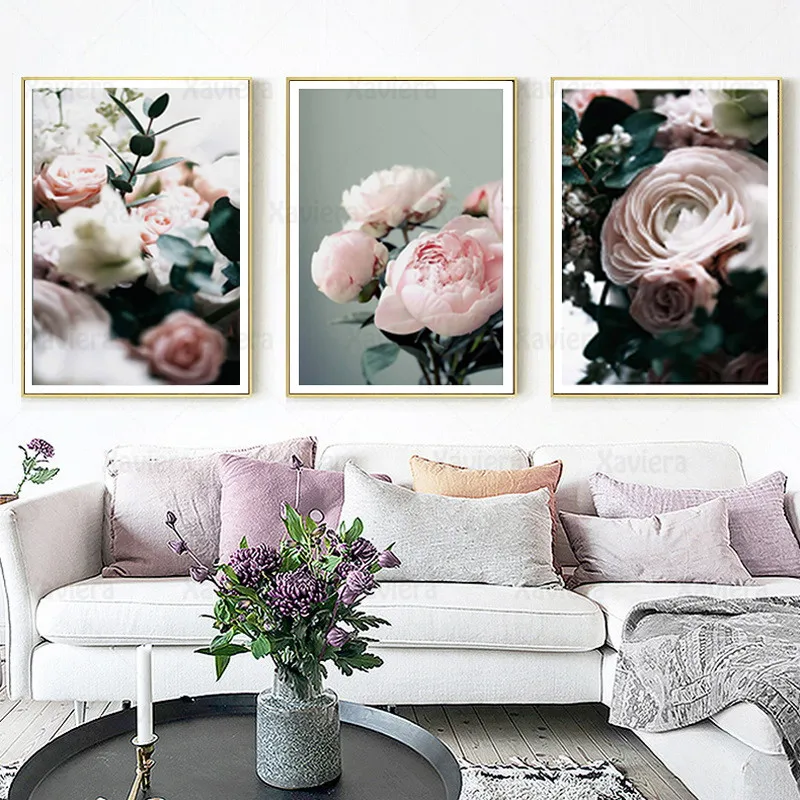 

Modern Pink White Peony Flower Canvas Painting Wall Art Poster Nordic Home Decoration Living Room Corridor Modular Hd Pictures