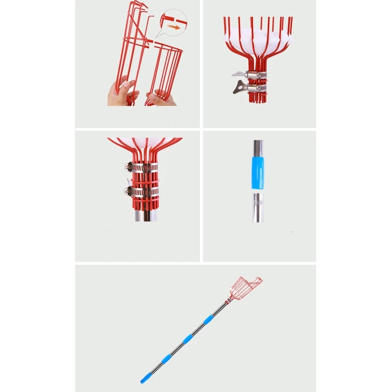 

Съемная ручка из нержавеющей стали, высокая высота, сборщик фруктов с большой корзиной для фруктов, для выращивания фруктов