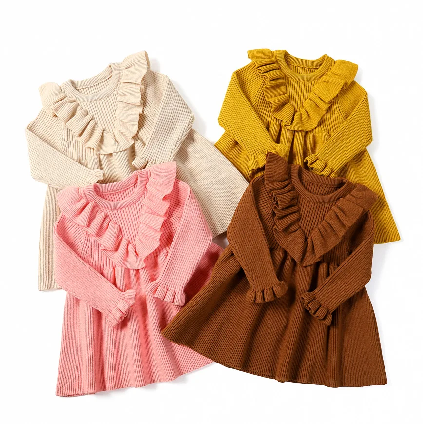 Baby Girl Dresses Autumn Clothes Winter Ribbed Girls Wool Knitted Sweater Dress Toddler Princess Sweaters | Детская одежда и обувь