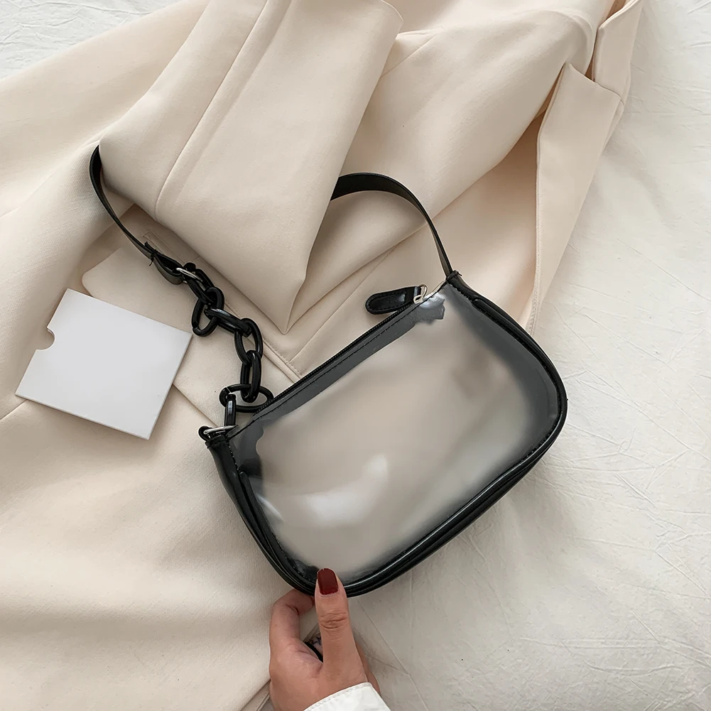 

Модные женские сумки на плечо из ПВХ с прозрачной цепочкой, повседневные женские маленькие сумочки на молнии, сумочка