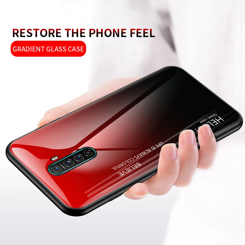 Для Realme X2 Pro Чехол из закаленного стекла с градиентом Мягкий силиконовый