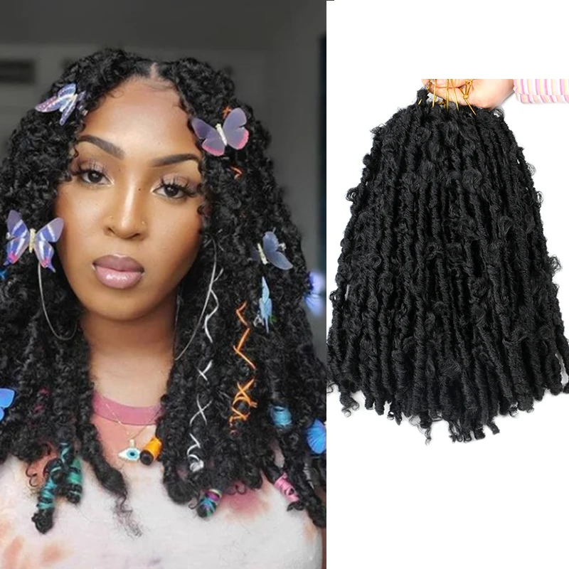 

14" Butterfly Locs Synthetic Crochet Braiding Hair Distressed Crochet Goddess Pre Looped Bob Locs Pre-Twist Braids Hair