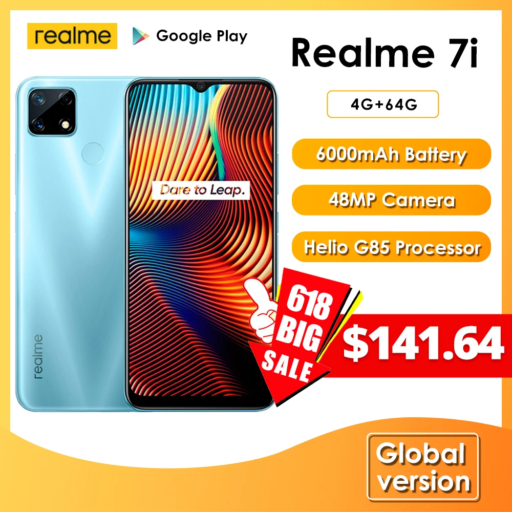 Смартфон realme 7i 6 5 дюйма 4 + 64 ГБ 6000 мА ч 48 МП Android 10|Смартфоны| |