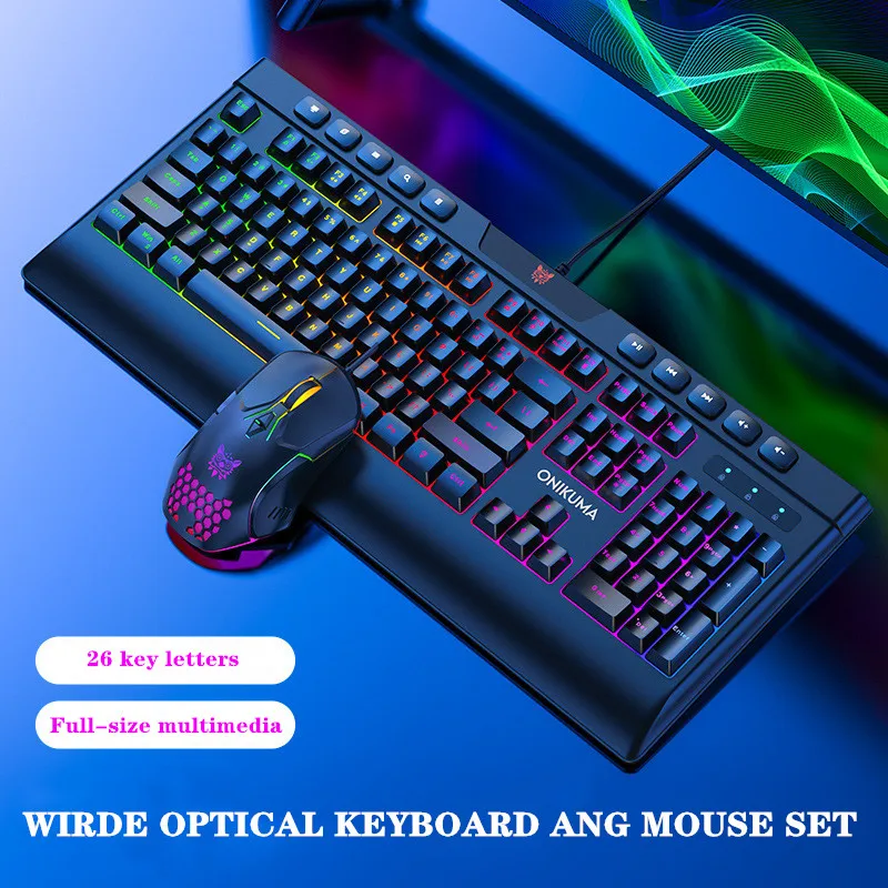 

Gaming/Office Keyboard Wired Gaming Mouse Kit 104 Keycaps with RGB Backlight Keyboard Gamer Ergonomic Mouse for PC Laptop
