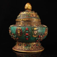 8tibet temple collection old bronze outline in gold mosaic gem color auspicious eight treasure jar town house exorcism