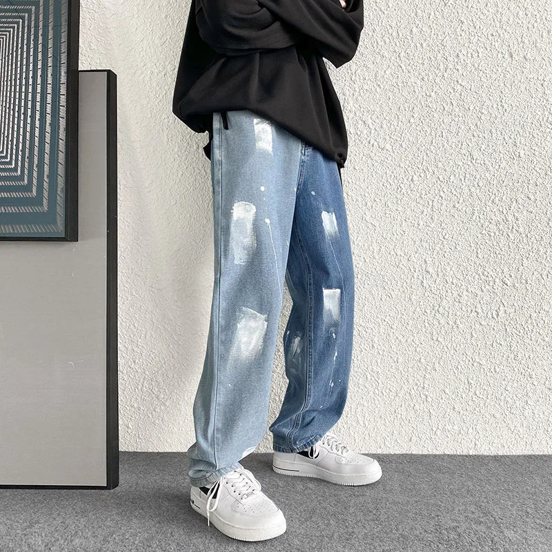 Autumn Cotton Graffiti Jeans Men's Fashion Casual Wide-leg Jeans Mens Streetwear Loose Hip-hop Straight Denim Trousers Men M-5XL