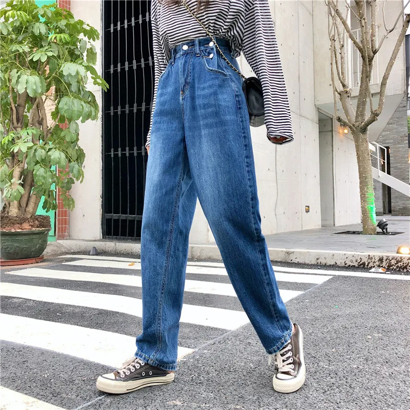 

S-XL spring and autumn korean chic style women denim Pants 5 buttons blue high waist jeans for women straight pants (Z8773)