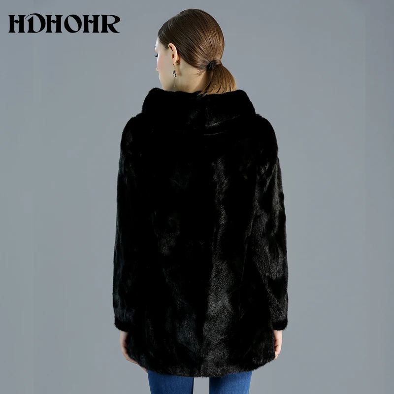 Шуба HDHOHR из натурального меха норки 2021 с капюшоном теплая Зимняя | Женская одежда