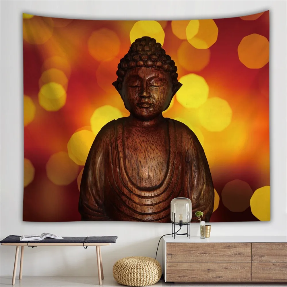 Индийская черно-белая статуя Будды популярный ковер настенный подвесной гобелен