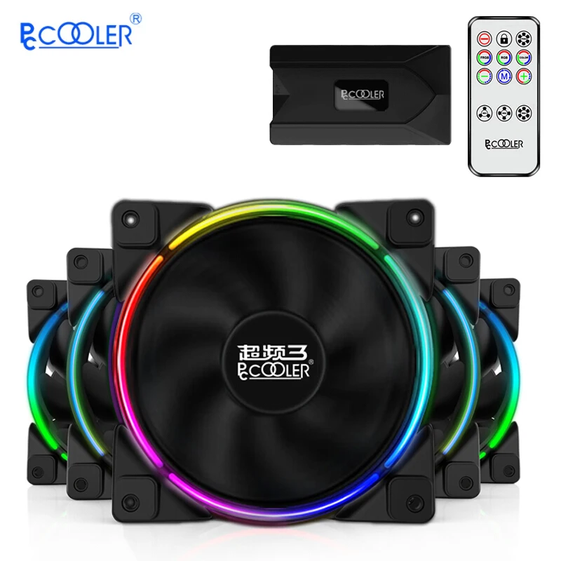 

PCCooler Computer Case Cooler 120mm ARGB PWM Cooling Fan Dual Light Loop Quiet Fan 5 in 1 PC Fans with Wireless Controller