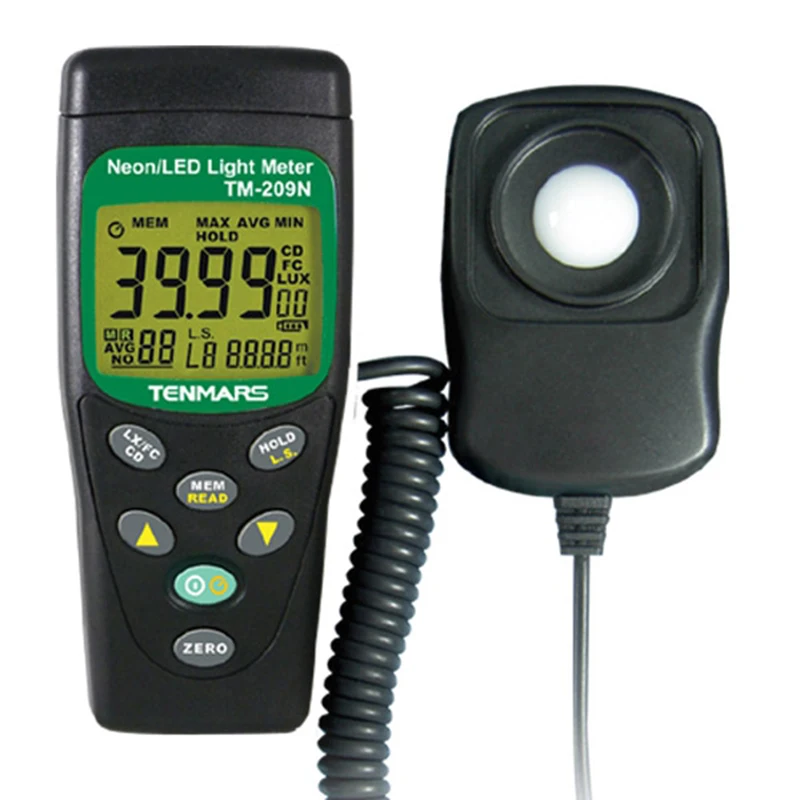 

TENMARS TM-209N LUX/FC LED Light Meter,Cosine Angular Corrected,Measuring Intensities of Illumination in Lux or Foot-Candle.