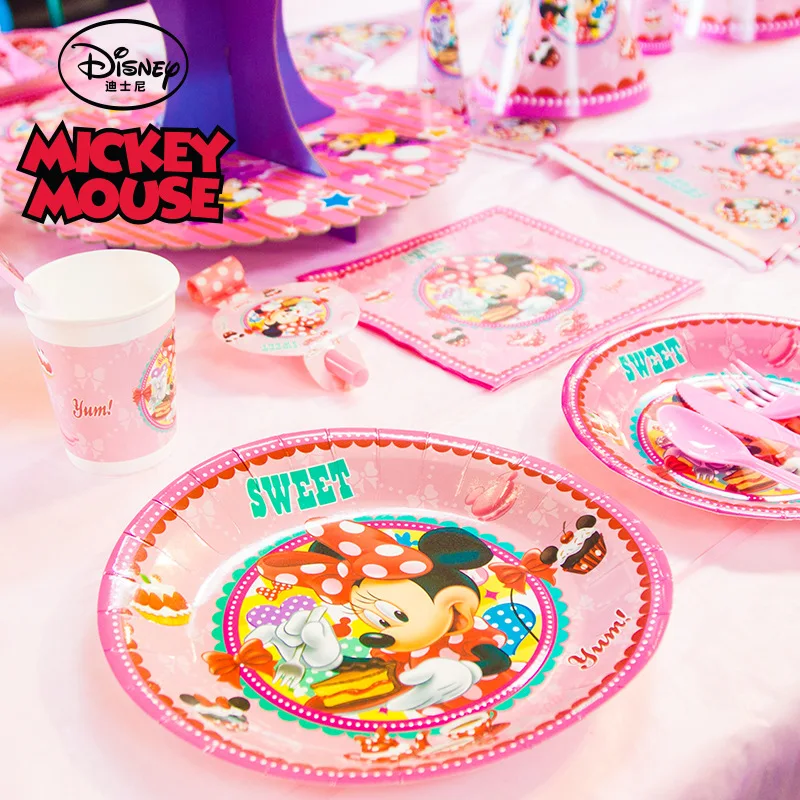 Дисней Минни Маус вечерние украшения бумажные тарелки для дня рождения Дети