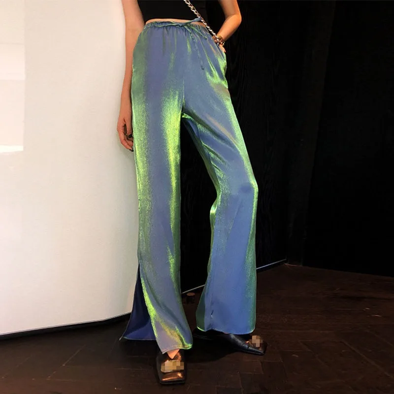 

Spring and Summer New Mermaid Ji Wave Light High Waist Wide Leg Pants Women's Floor Pants Loose Split Women's Slim Casual Pants