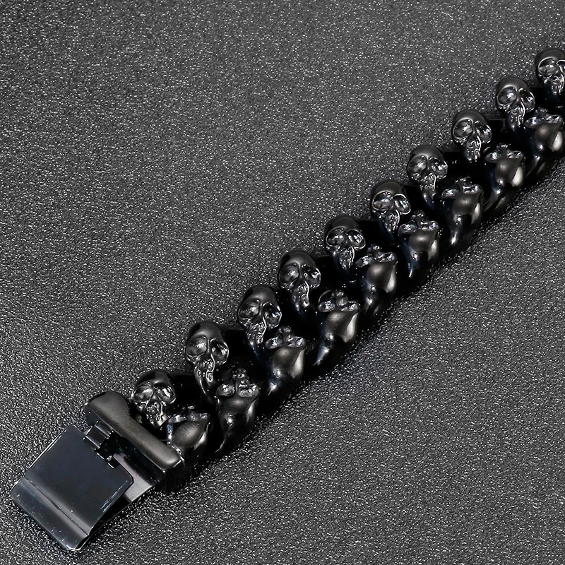 

Gothic Skull Bracelets For Men Black Stainless Steel Masculine Male Biker Jewellery Mens Skeleton Bracelet 2021 Wholesale Items