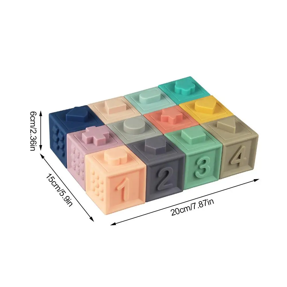 

12pcs/set Baby Soft Puzzle Building Silicone Block Baby Early Education Toy Safe Bite Educational Building Block Toys For Kids
