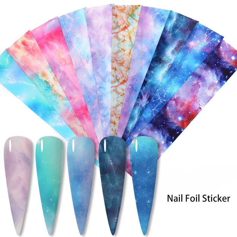 10 шт./компл. синие красочные наклейки из фольги для ногтей серия звезда