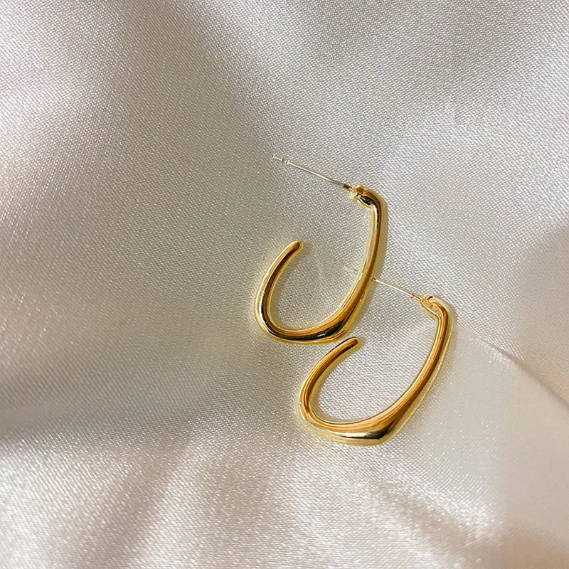 

2021 New Trendy Gold Silver Color Hook Shape Earrings For Women Girls Simple French Style boucle oreille femme Jewelry