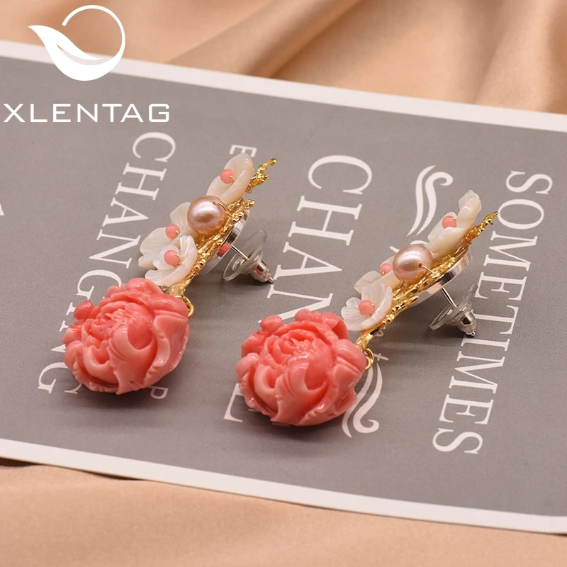 XlentAg серьги подвески из натурального жемчуга розовые коралловые Женские