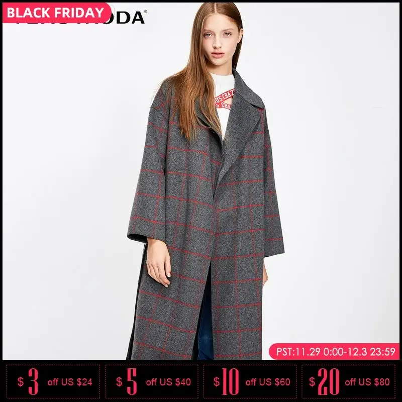 Vero Moda воротник с лацканами плед поясом Женское зимнее шерстяное пальто Верхняя