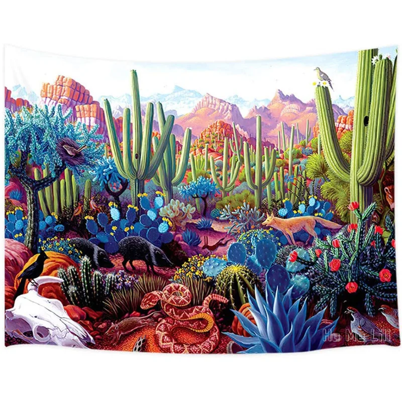 

Desert Landscape Cactus Rattlesnake Bird By Ho Me Lili Tapestry For Home Living Room Bedroom Dorm Decor
