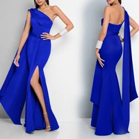 new fashion royal blue satin mermaid evening dresses with sash long 2020 one shoulder prom party dresses for form wear vestidos