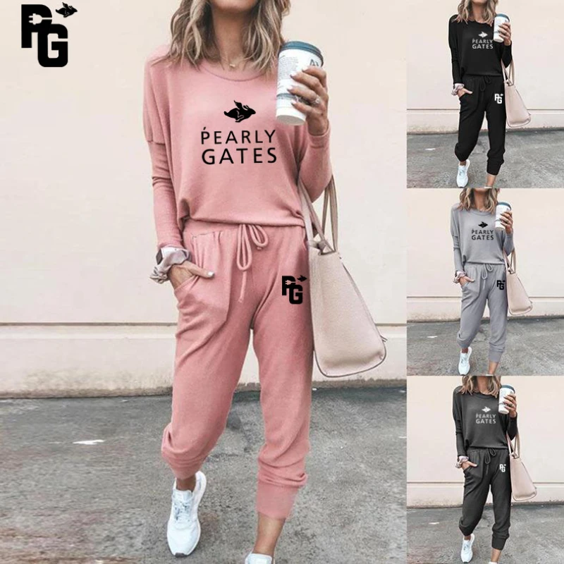 

Женский зимний свитшот, пуловер с круглым вырезом и спортивные штаны, комплект из двух предметов, Повседневная модная одежда с принтом PG, 2021
