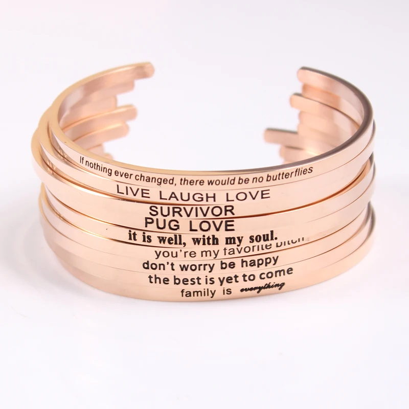 Новинка 2021 г. Браслет манжета из нержавеющей стали цвета розового золота с